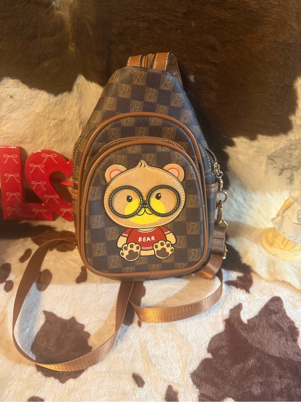 Kids Brown Bear Cartoon Crossbody Sling Bag